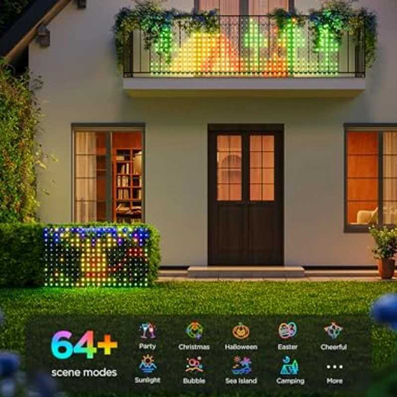 RGB Mesh Lights Curtain Light String Flexible Matrix Grid Lights for Christmas Party Patio Backyard Garden Decor W251107