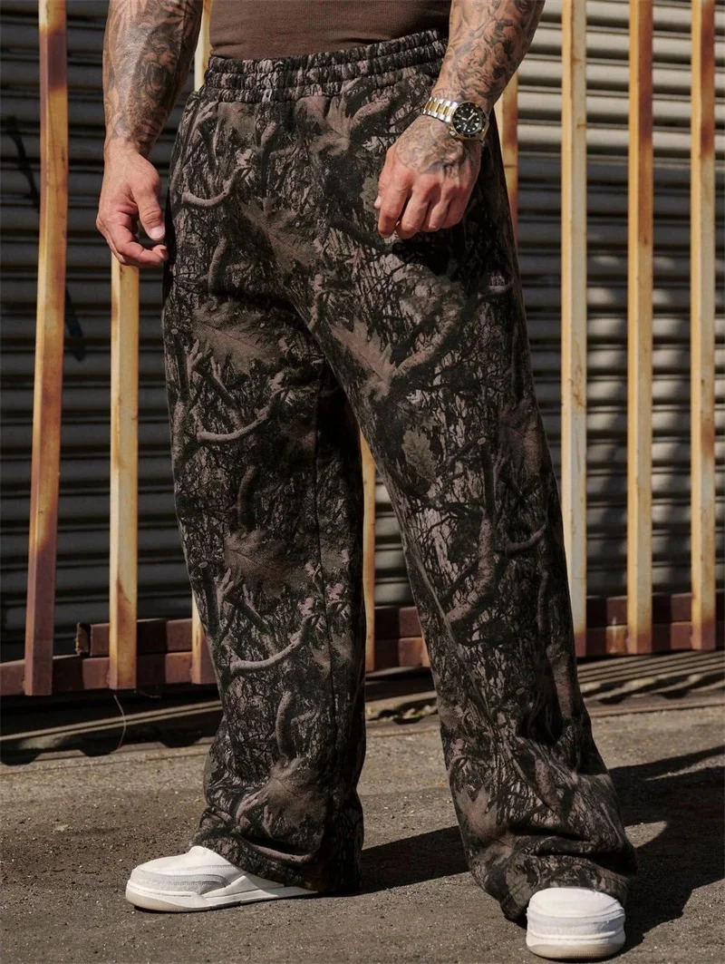 2025 Jogger Straight Trendy Fitness Pants Mens Camouflage Wide Leg Breathable running sweatpants loose men trousers 251103