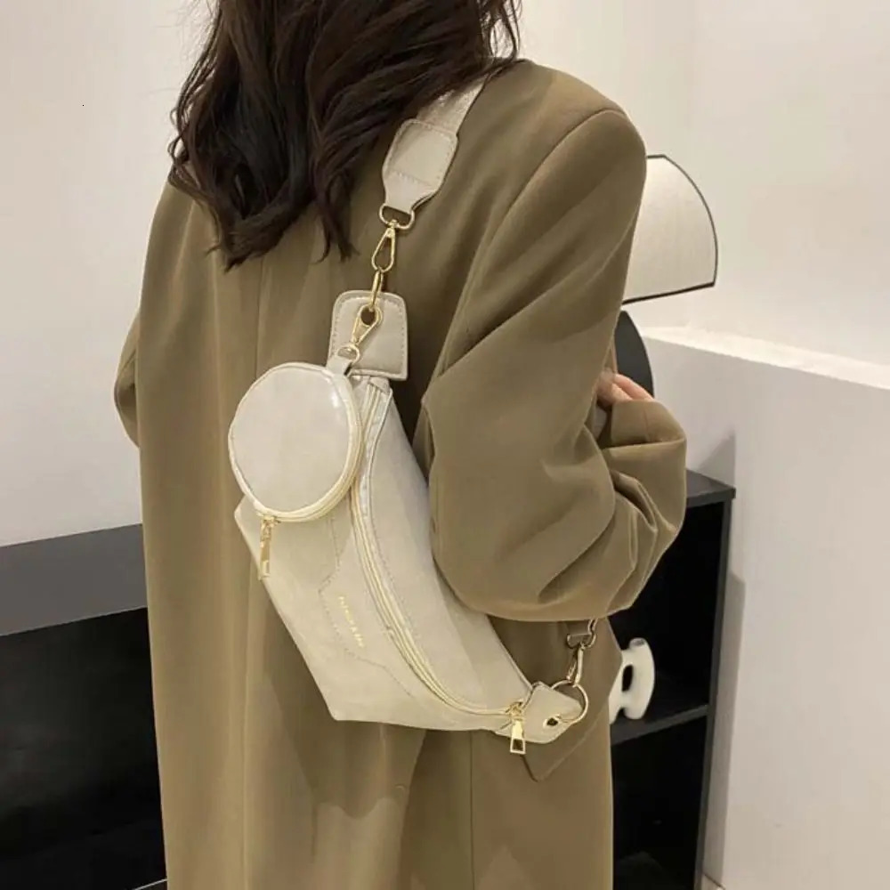 Simple Fanny Bag PU Chest Bag with Coin Wallet Half Moon Bag Ten Font Waist Bag Large Capacity Korean Banana Bag 250402