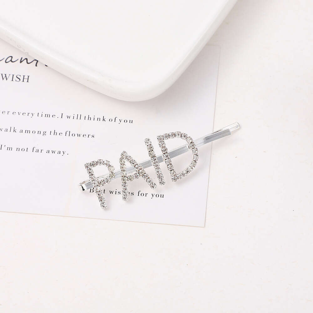 English letter one character bangs rhinestone silver personalized fashion trend hot alloy hair clip