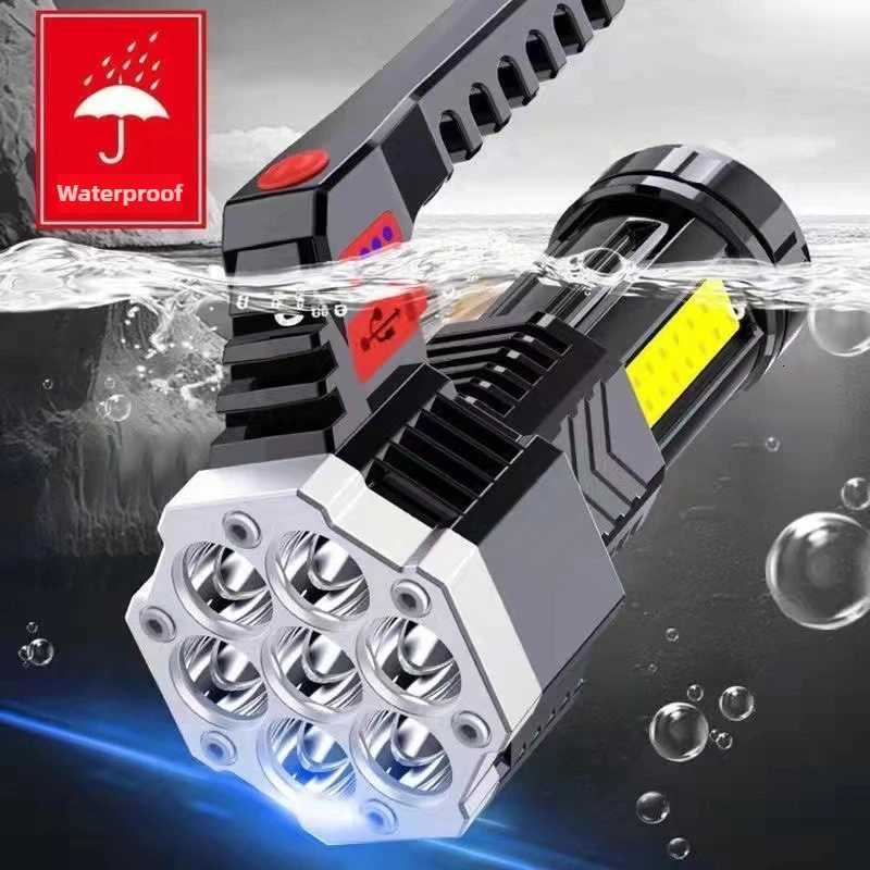7LED Flashlight 4 Lighting Mode IPX4 Waterproof 4-Level Brightness Adjustable with Power Indicator for Hiking Emergency SurvivalW251106