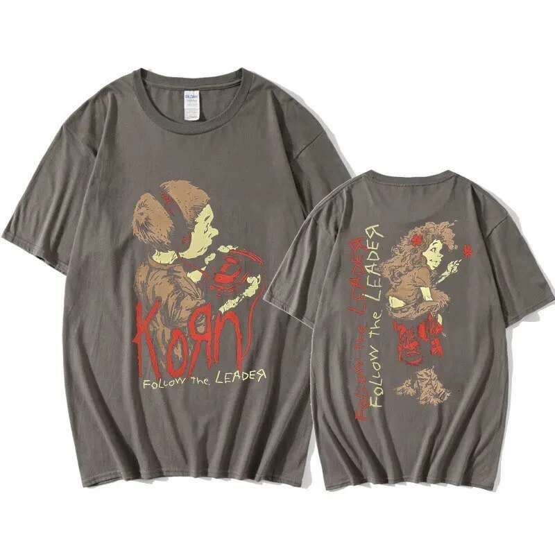 Korn Follow The Leader Walkman Shirt Men's Metal Gothic Rock Band T Shirts Unisex Clothing Fashion Vintage Oversized T-Shirt