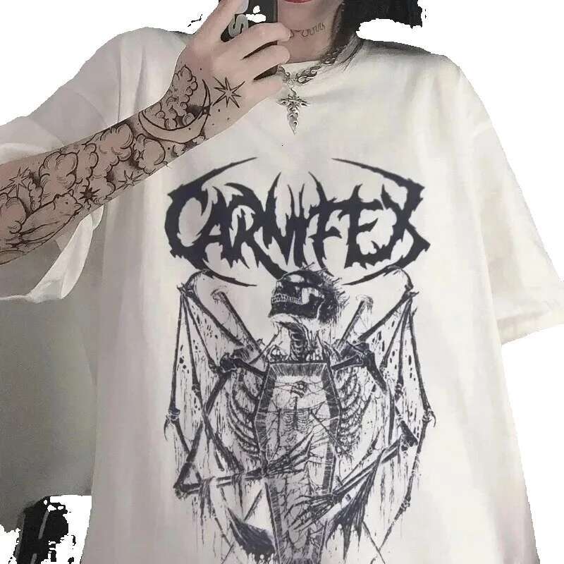 Gothic Demon Punk Print Black for Men and Women Haruku Y2K Tops Summer T-Shirt Retro Streetwear Oversized