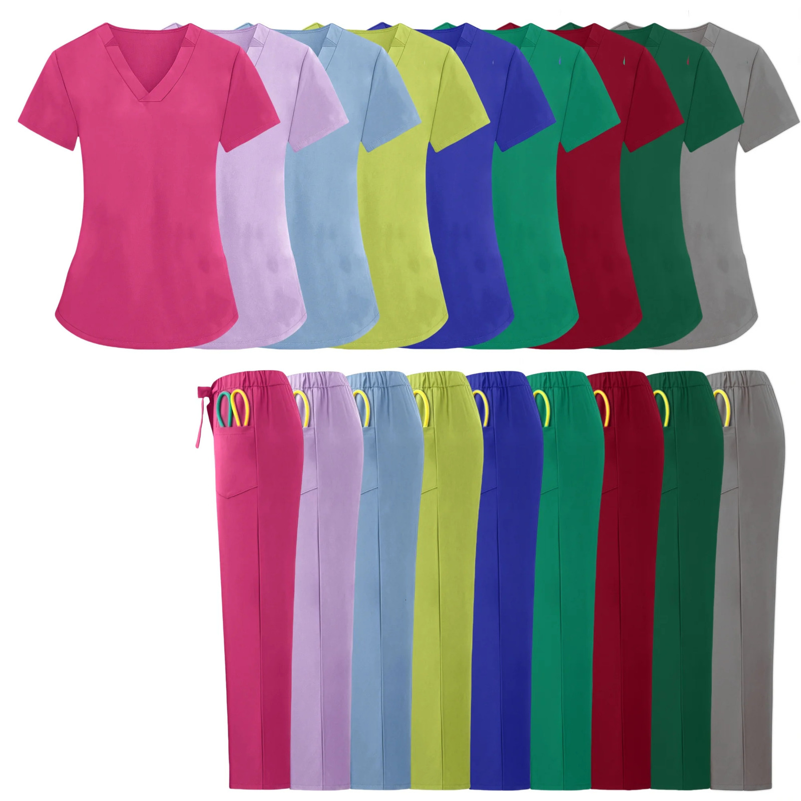 Scrub Nurse Uniforms With Pocket Nursing Uniform Hospital Set VNeck Breathable Short Sleeve Doctor Clothing Scrubs Suit 250402