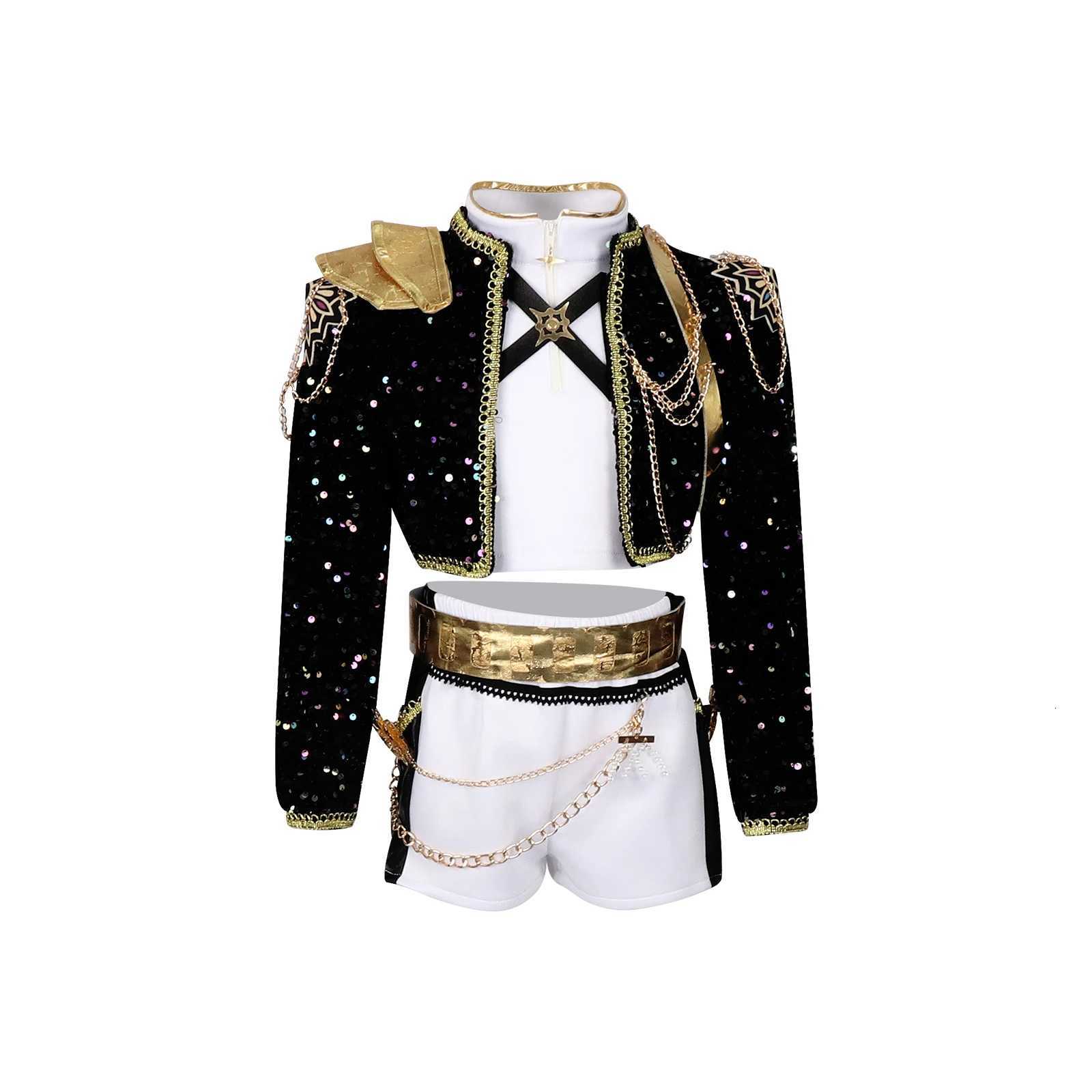 Kids Kpop Devil Hunter Huntrix Rumi mila zuoyi Cosplay costume Black and gold set Childrens girl idol role-playing costum W251107