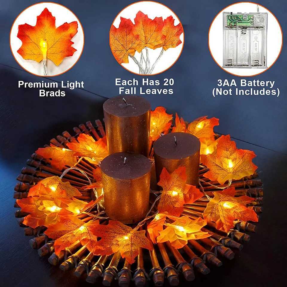 Thanksgiving Decorations Lighted Fall Garland Maple Leaves String Lights for Indoor Holiday Autumn Home Party Halloween Decor W251107