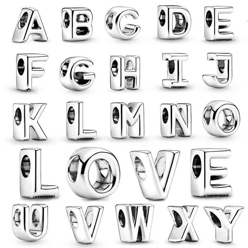 Exquisite Gold 26 Letter A-Z Alphabet Beads 925 Sterling Silver Charm For Women Necklace Bracelet Bangle Accessories DIY JewelryXJ251107