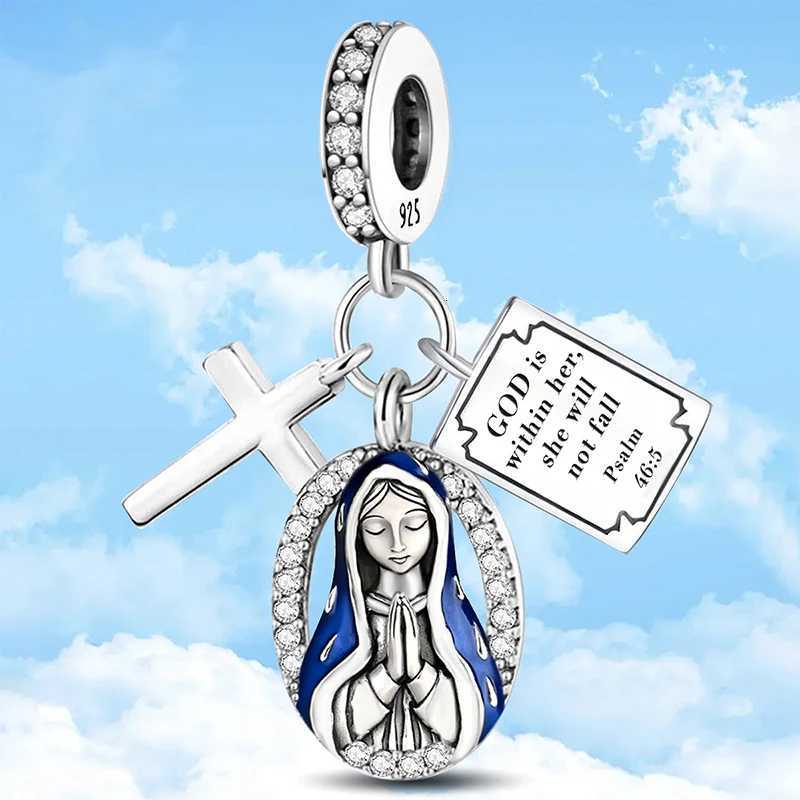 925 Sterling Silver The Bible Cross Sun Moon Blue Series Charms Beads Fit for Women Bracelets DIY High Quality Fine JewelryXJ251107