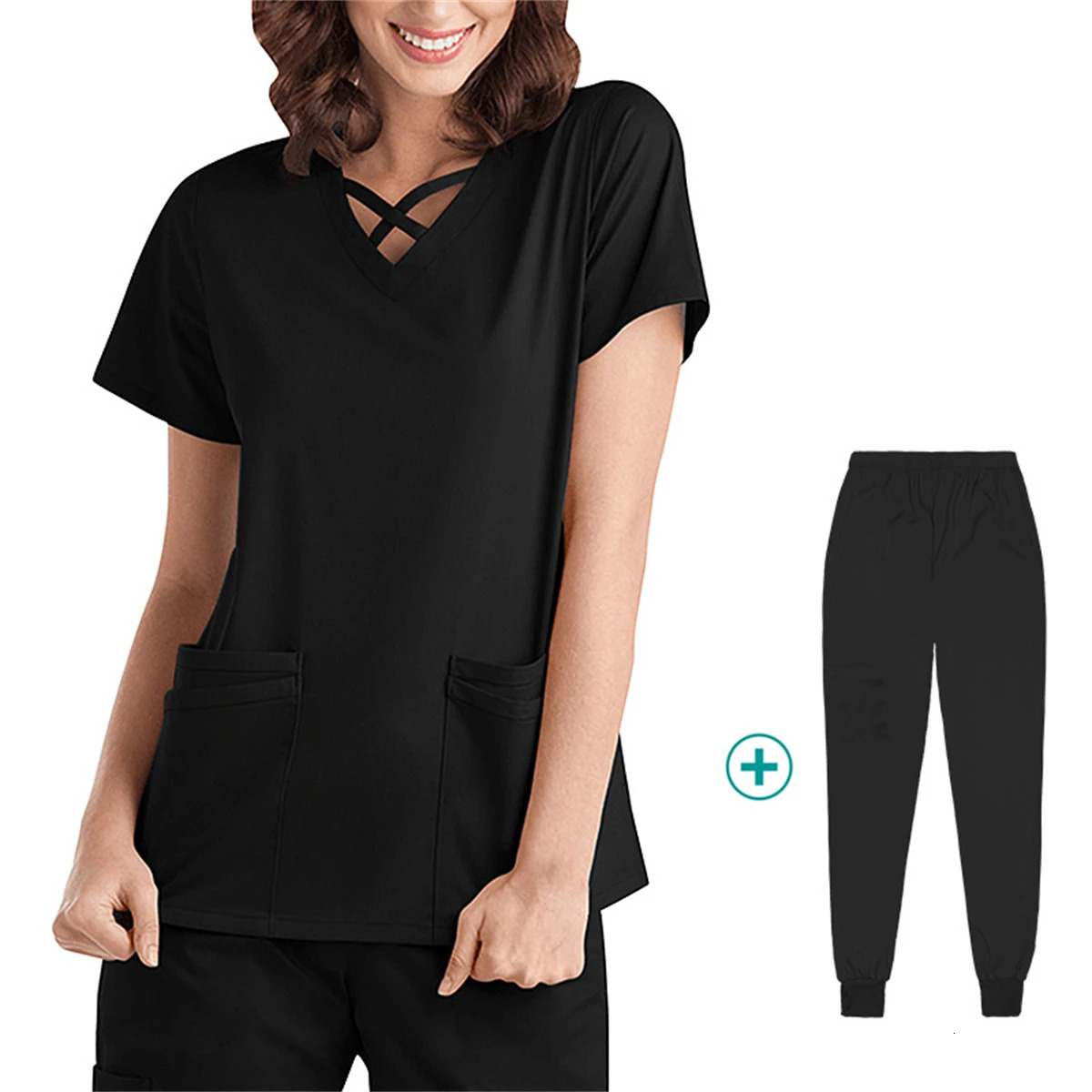 Uniforms Women V Neck Top Elastic Waist Pant Nurse Doctor SPA Salon Nursing Clothes Oral Uniform Operating Gown 250402