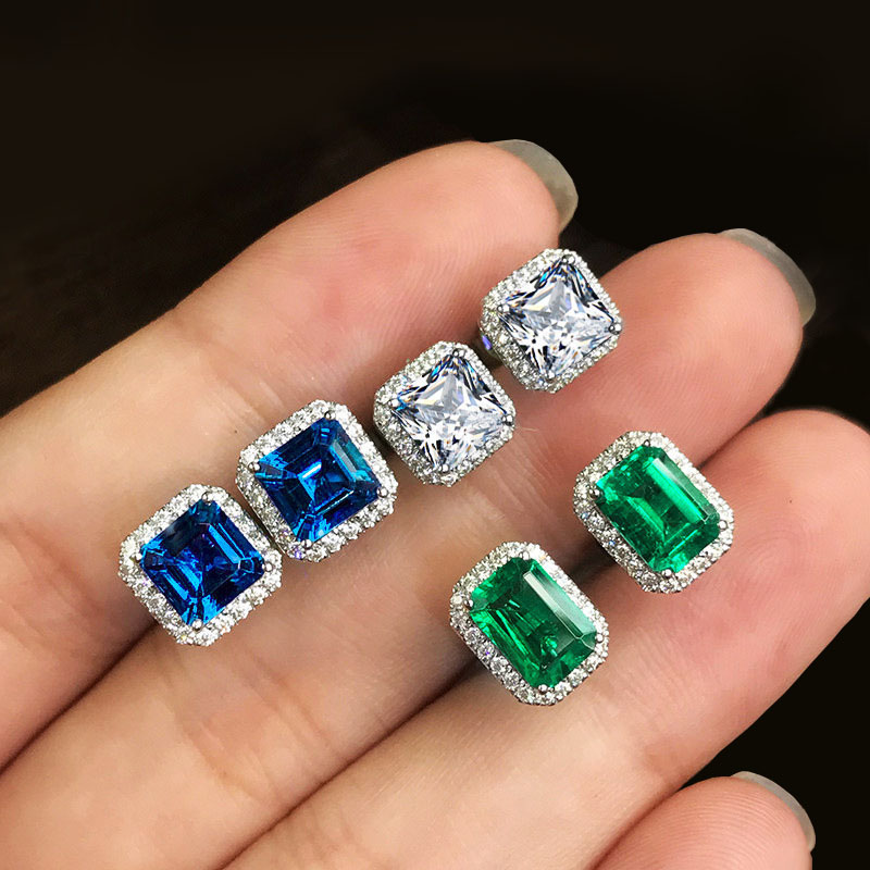 Luxury Cubic Zirconia Stud Earrings for Women Men 18K Real Gold Plated Sparkling CZ Crystal Earrings Designer Simulated Diamond Square Earrings Party 