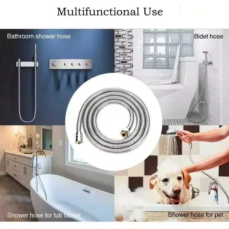 SUS 304 15/2M Black/silver ible Shower Hose Long Bathro Shower Pipe Extension Water Pipe Pl Pipe Bathro Accessories Y251107