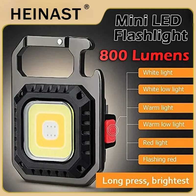 Heinast Mini LED Flashlight Magnetic COB Outdoor Camping Pocket Work Light 800 Lumens USB Rechargeable 7 Modes SpotlightsW251106