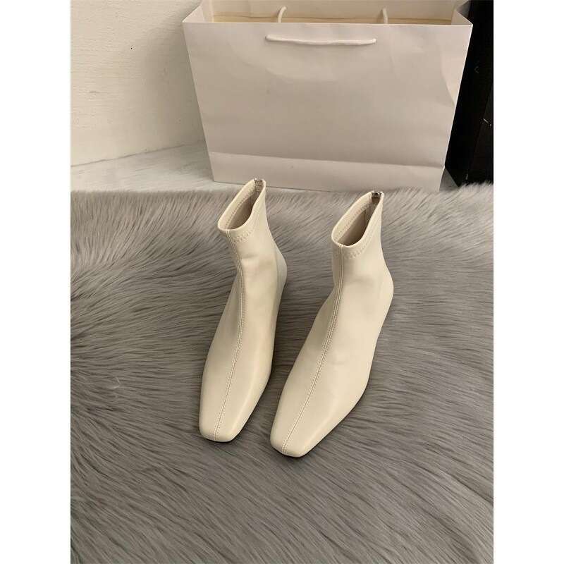 Korean Version Old Money Style Minimalist Small Square Toe Short Free shipping Ankle Autumn Winter New Wedge Chelsea Slim Boots Women