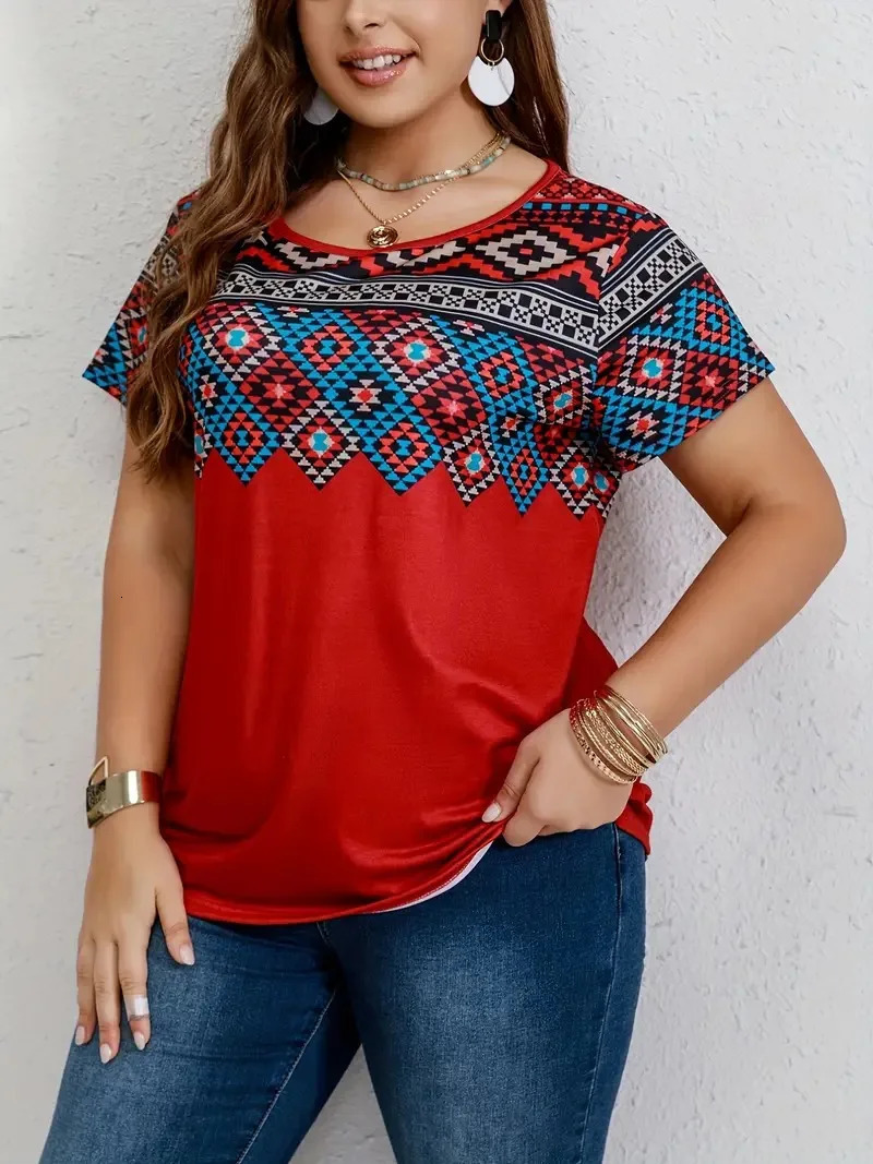 Womens Tshirt Plus Top Fashion Clothing Southwest Printed Casual Round Neck Short Sleeve 250407