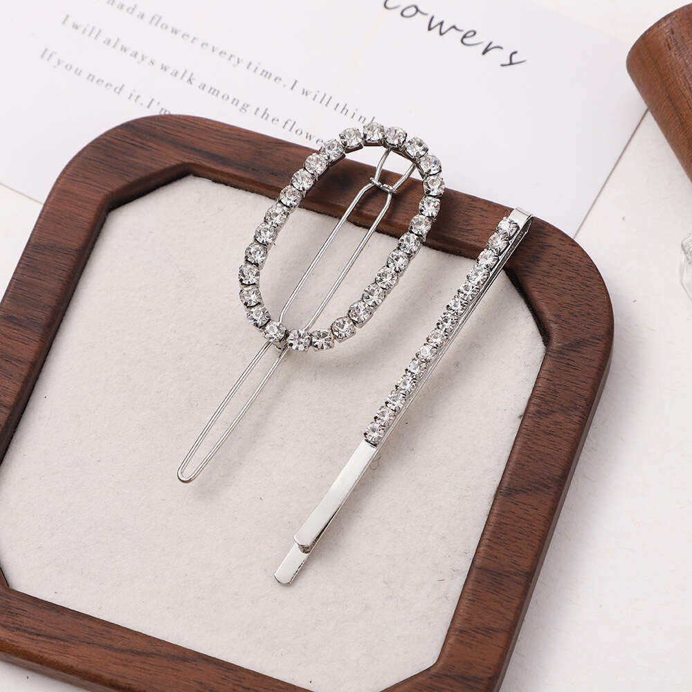 New Korean version rhinestone with diamond inlay, personalized trend, fashionable hair clip, alloy geometric elliptical edge clip