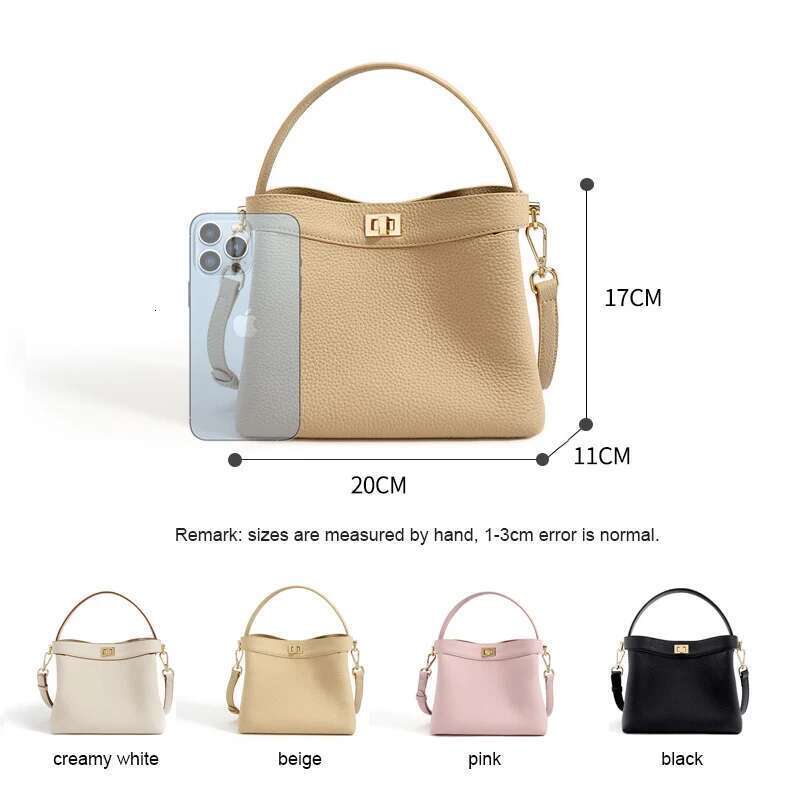 Famicare Genuine Leather Bucket Handbag Women Simplicity Crossbody Messenger Lady Fashion Small Square Shoulder Bag New