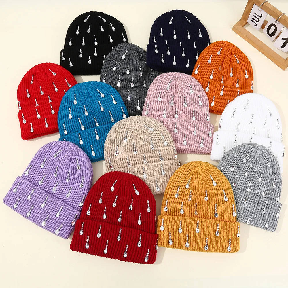 Pearl Sparkling Diamond Knit Hat Women Double Layered Outdoor Warm Hoodie Street Knit Hat Gorro Winter Bonnet 4m751 251104
