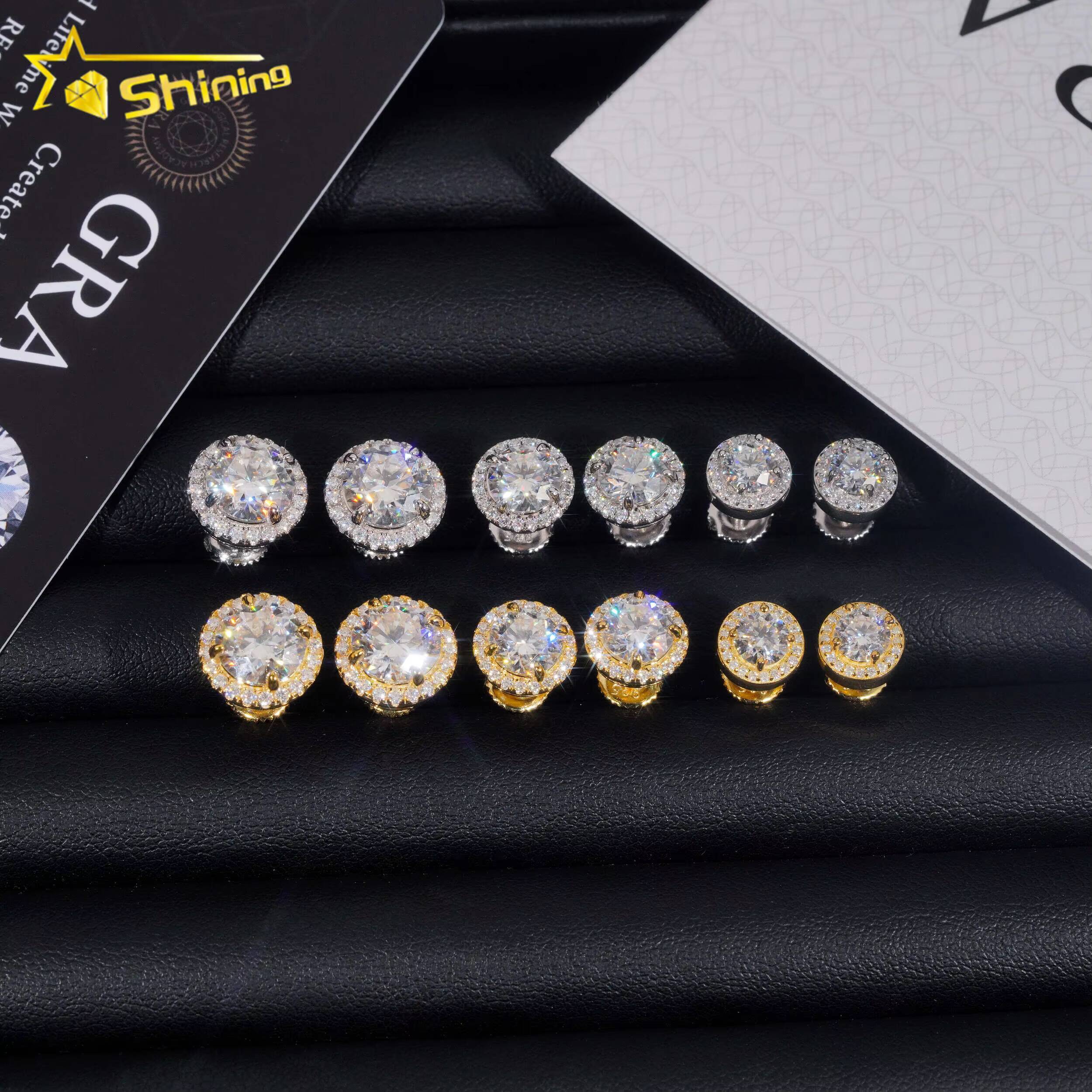 Fine Jewelry Stud Earring Moissanite Pass Diamond Tester Gold Plated 925 Sterling Silver Iced Out VVS Diamond Moissanite Earring