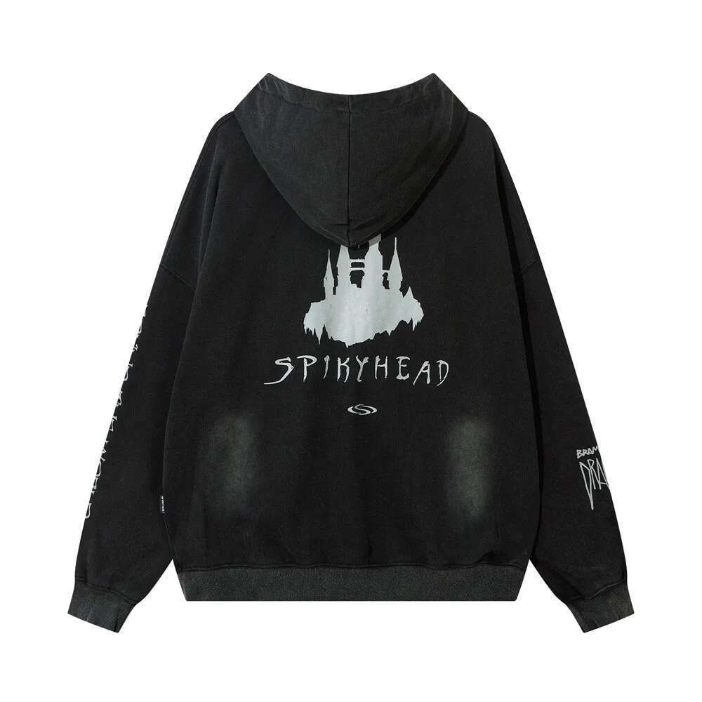 Distressed Double-Sided Printed Hoodies Mens High Street Autumn Pocket Loose Long Sleeve Hooded Outerwear Men