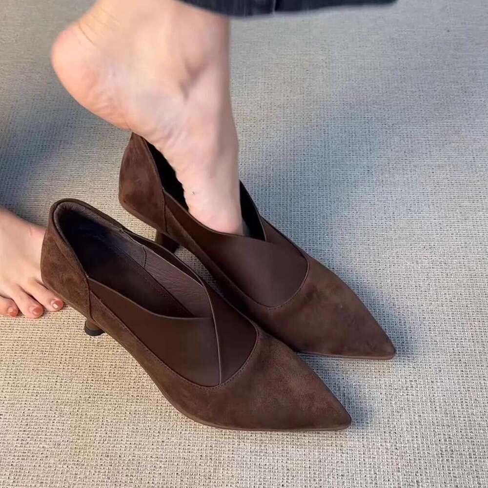 35-42 Plus Size Designer Shoe Suede low Heel for Women 2025 Autumn Winter New kitten heels Pointed Toe Shoes
