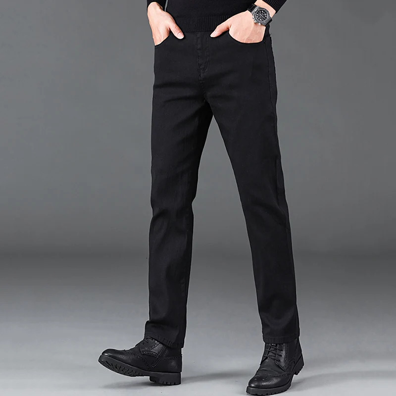 Mens highquality fashion denim pants mens Japanese slim fit streetwear casual jeans young and trendy classic black Trouser 250401