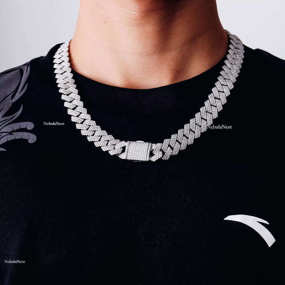 Sier Moissanite Hiphop Necklace Chain 15mm 3 Row Stones Dia Cuban Bracelet Custom Fine Jewelry Necklaces