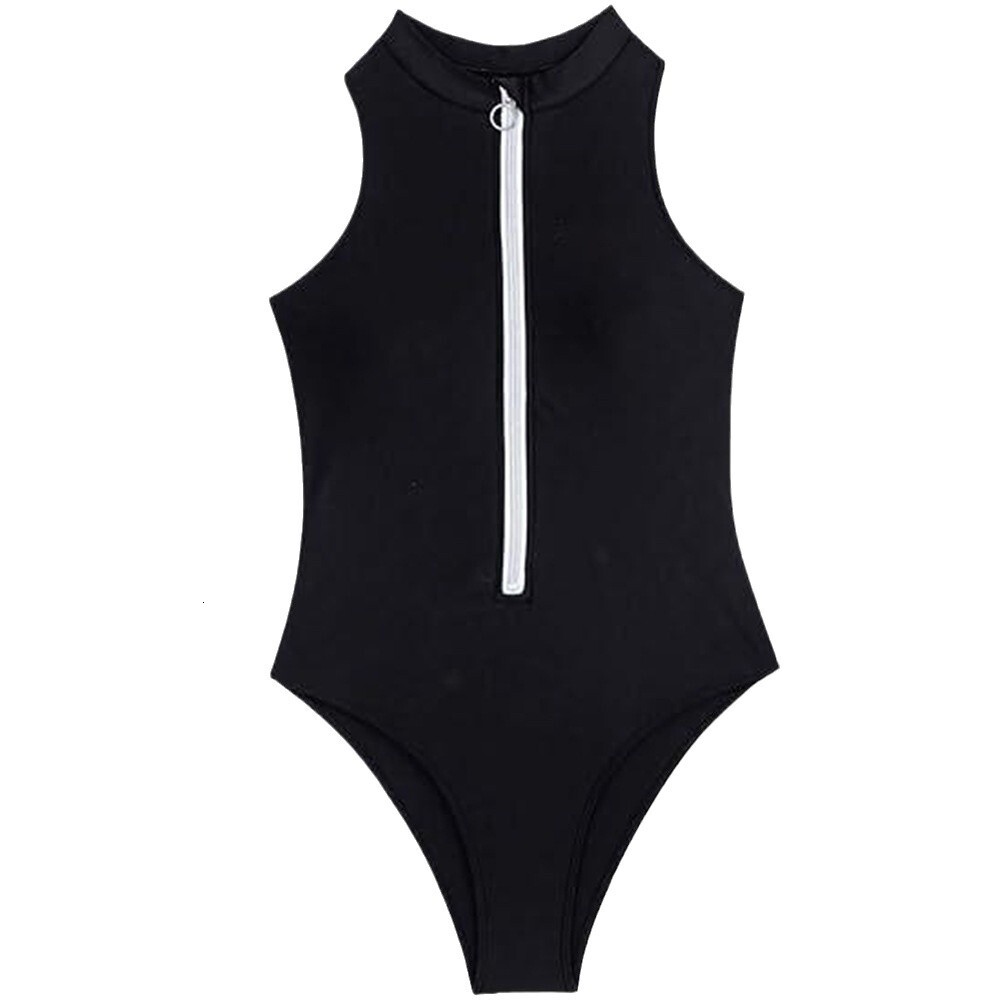 2025 Racing Beach Hot Springs Solid Color Zipper Sleeveless Tight Surfing Suit Women's Swimsuit