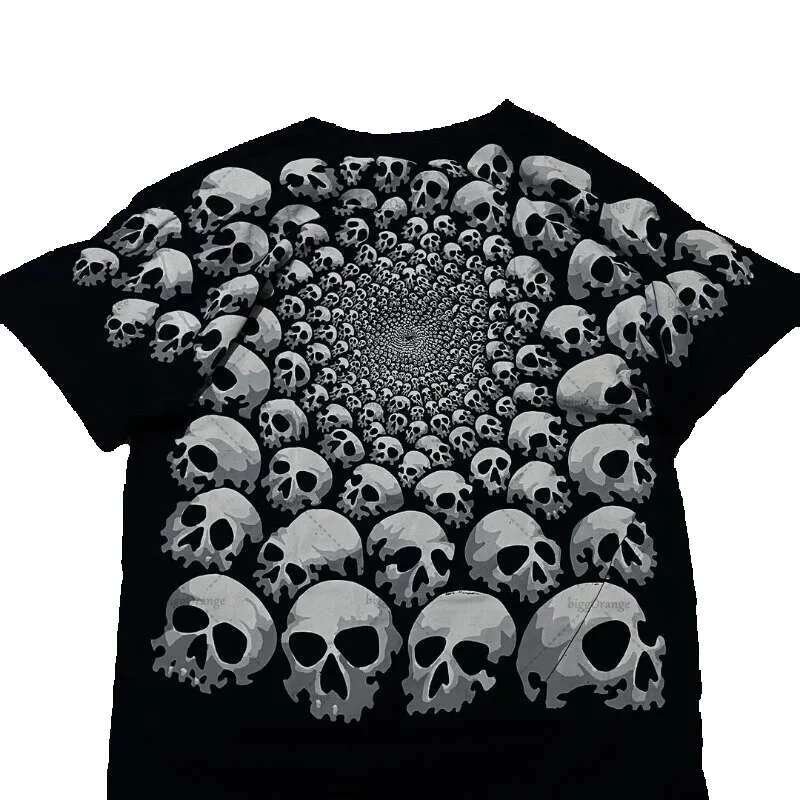 Men's and women's loose cotton T-shirts, brand new retro American skull design, fashionable, street hip-hop Haruku Y2K, casual oversized top