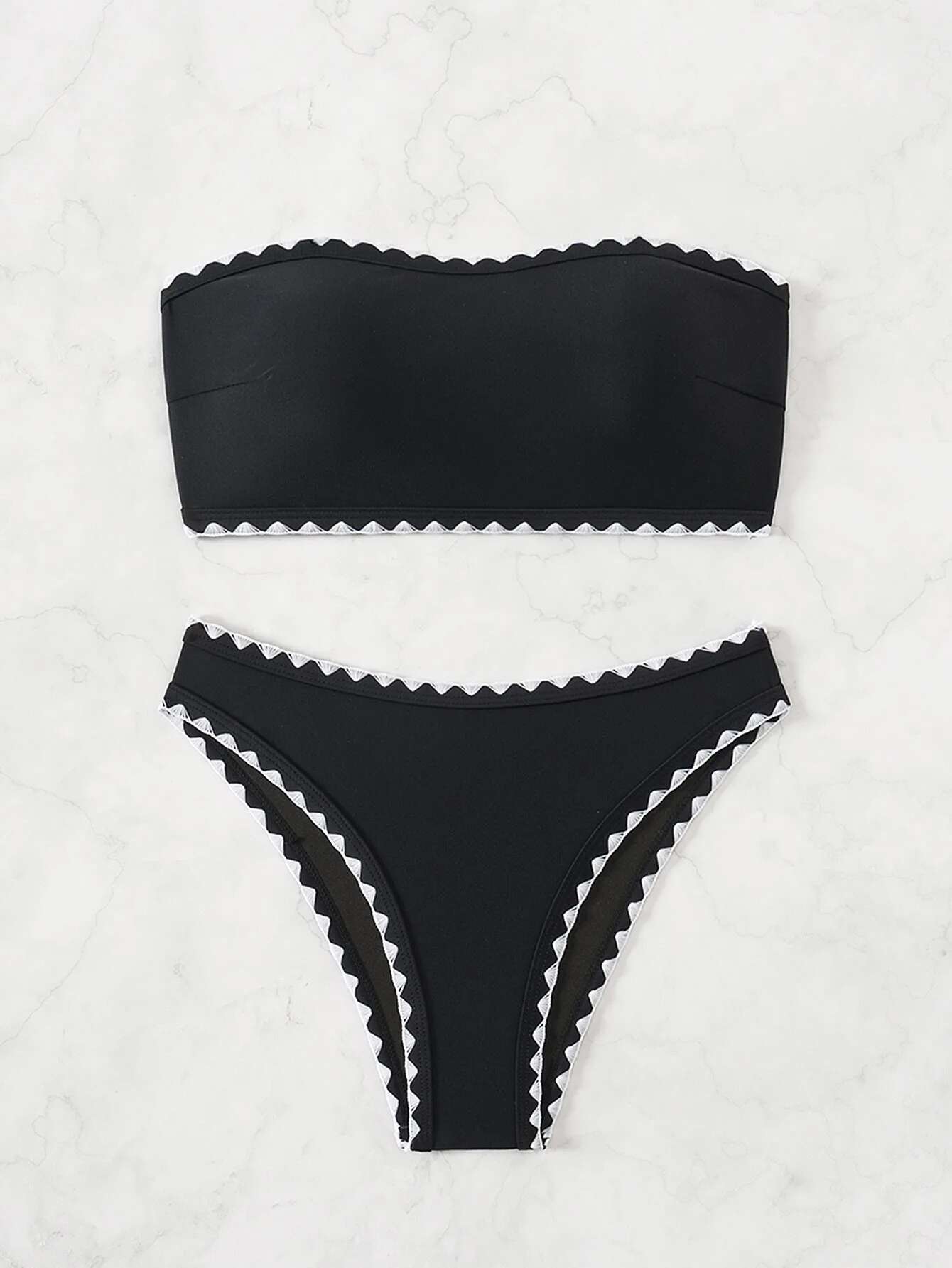Dongdumaoyi Sexy Bandeau Bikini Mujer Women Black Patchwork Push Up Padded High Waist Swimsuit Beach Backless Bathing Suit Swimwear