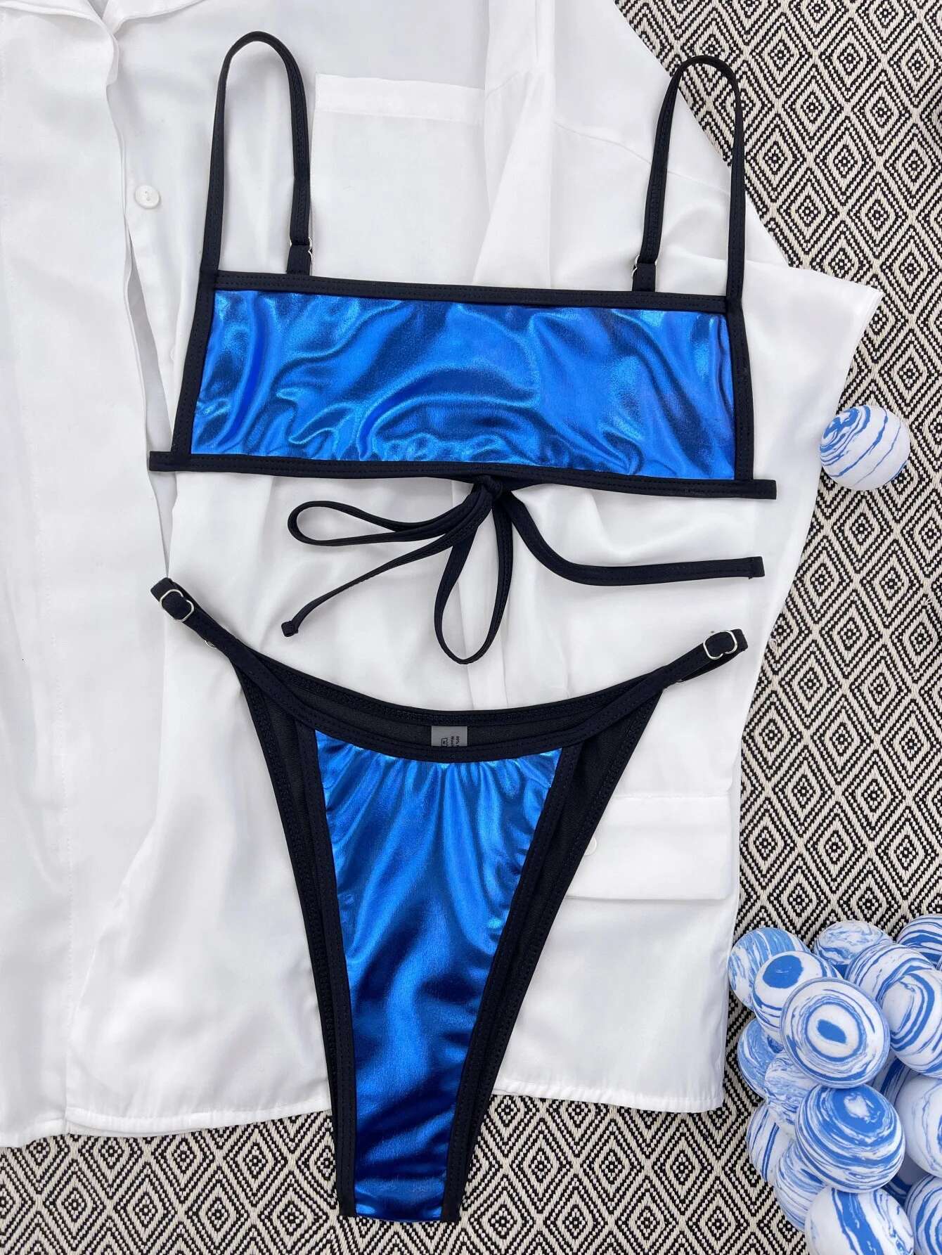 Dongdumaoyi Sexy Micro Bikini Mujer Women Blue PU Leather Push Up Swimsuit Brazilian Summer Bathing Suit Thong Swimwear Traje De Ba O