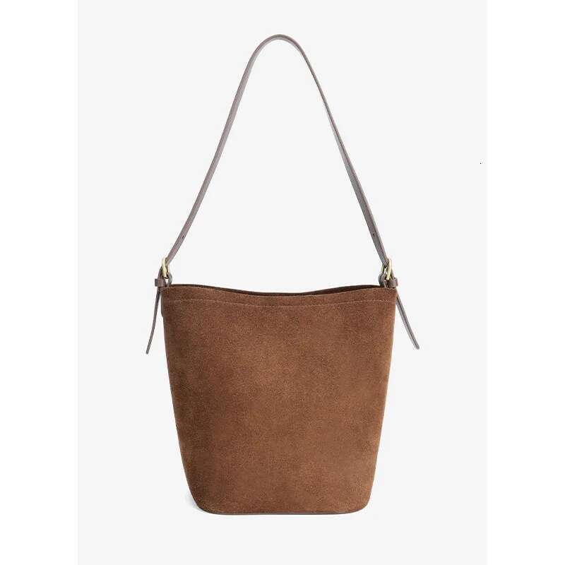 Maillard Design Simple Coffee Wine Red Bucket Tote Winter Thick Matte Suede Cow Leather Women Crossbodby Shoulder Bag