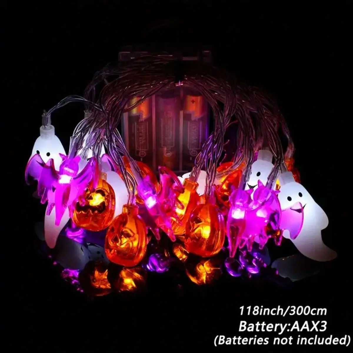 1pc Halloween String Lights Battery Operated 3D Pumpkin Bat Ghost Lights Halloween DecorationBattery Not Included W251107