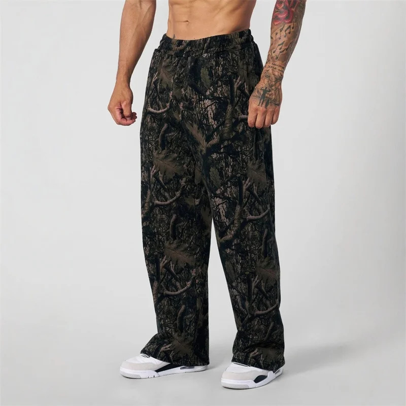 2025 Jogger Straight Trendy Fitness Pants Mens Camouflage Wide Leg Breathable running sweatpants loose men trousers 251103