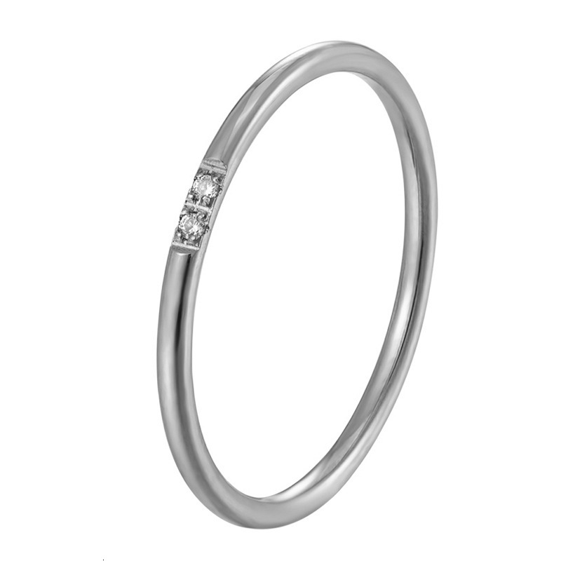 Top Source New Fashionable Light Luxury Cold Wind Titanium Steel Women's Round Thread Plain Circle One Diamond Ring Finger Plated Gold
