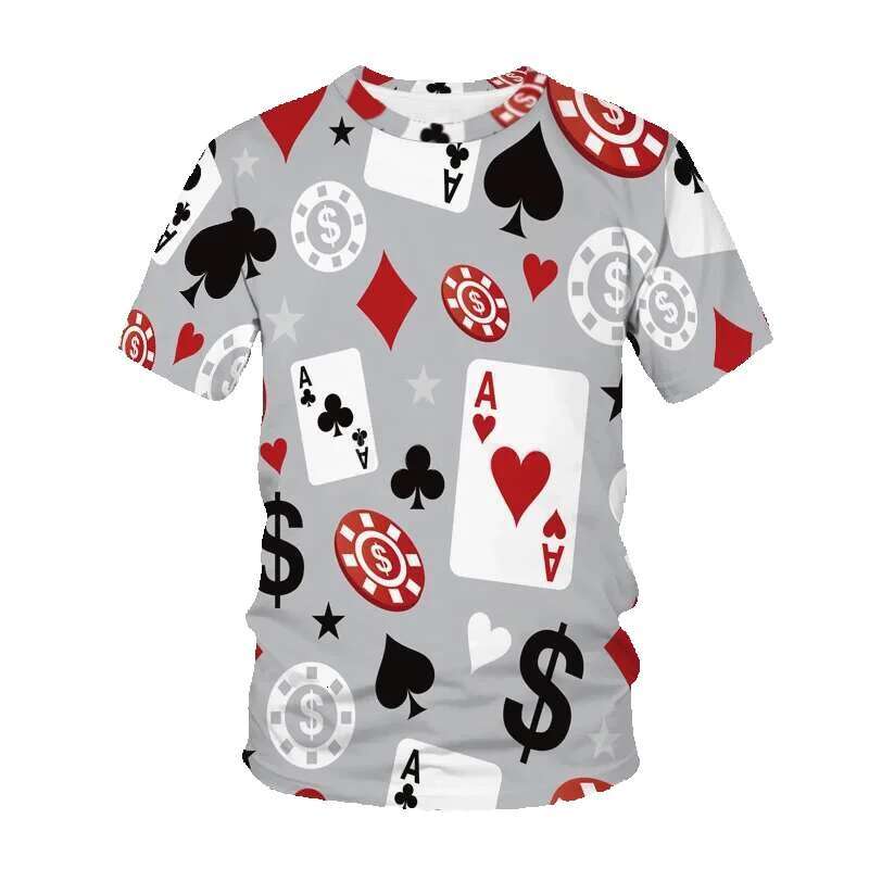 Men's short sleeved round neck T-shirt, fashionable streetwear, 3D printed cards and flowers
