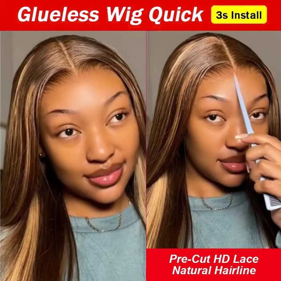 Highlight Glueless Wigs Human Hair Ready To Wear And Go For Women Preplucked Brazilian Ombre Straight 13x6 HD Lace Frontal Wig W251107