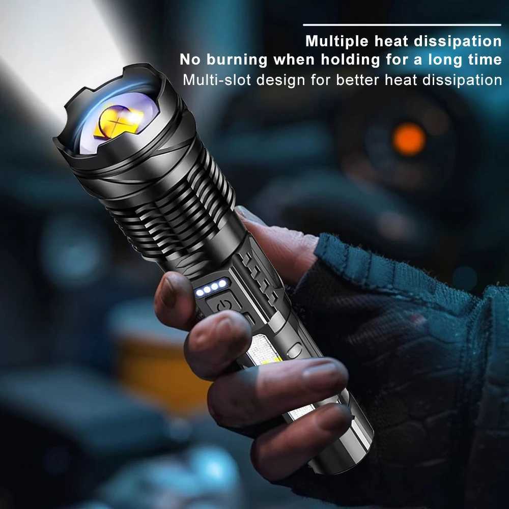 Zoomable Super Bright Flashlight 30W 7Mode COB LED Tactical Flashlight Portable Rechargeable Outdoor Lamp Built in BatteryW251106