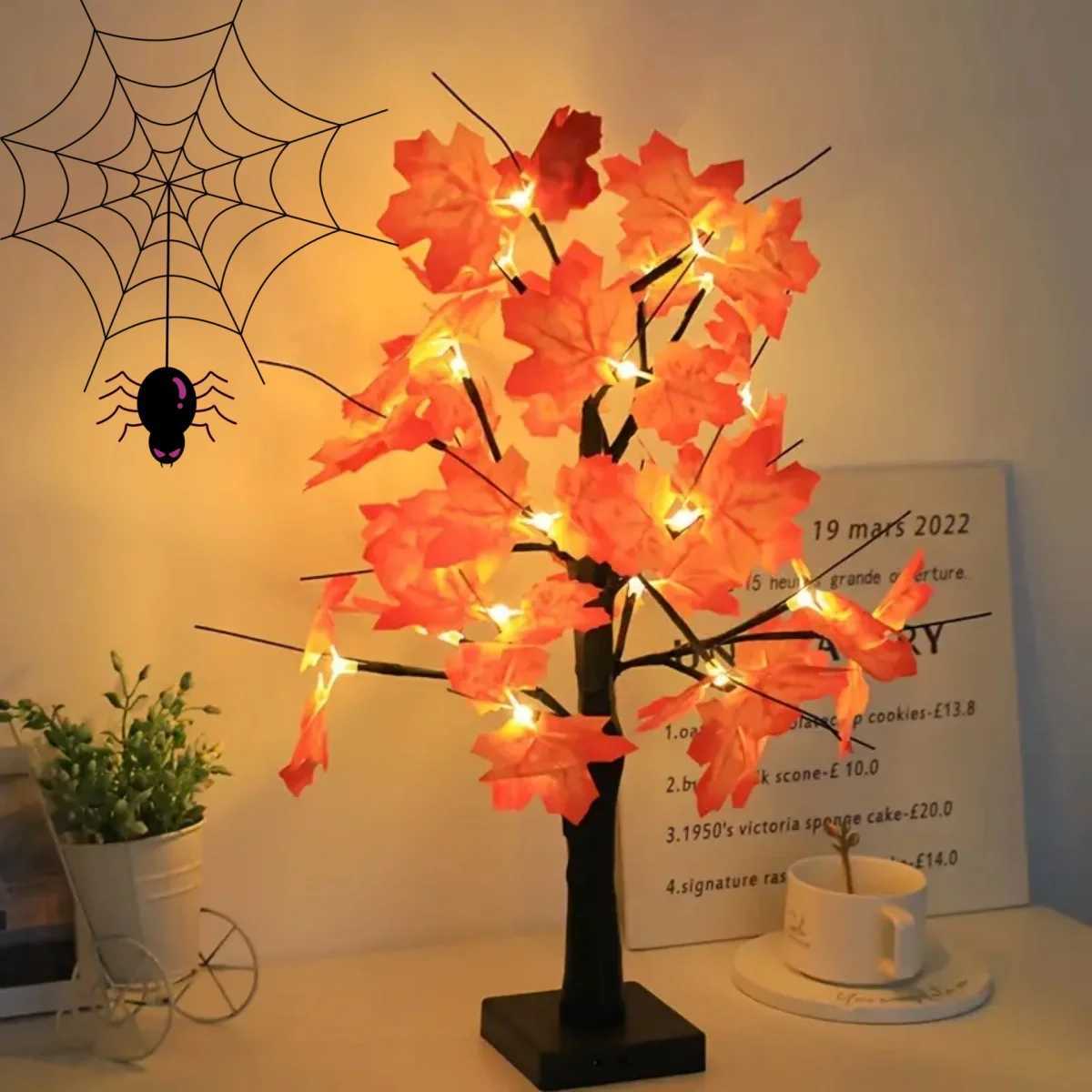 1pc 24 LED Artificial Black Birch Tree Light DIY Branches Table Lamp For Fall Gifts Home Bedroom Holiday Party Halloween Decor W251107