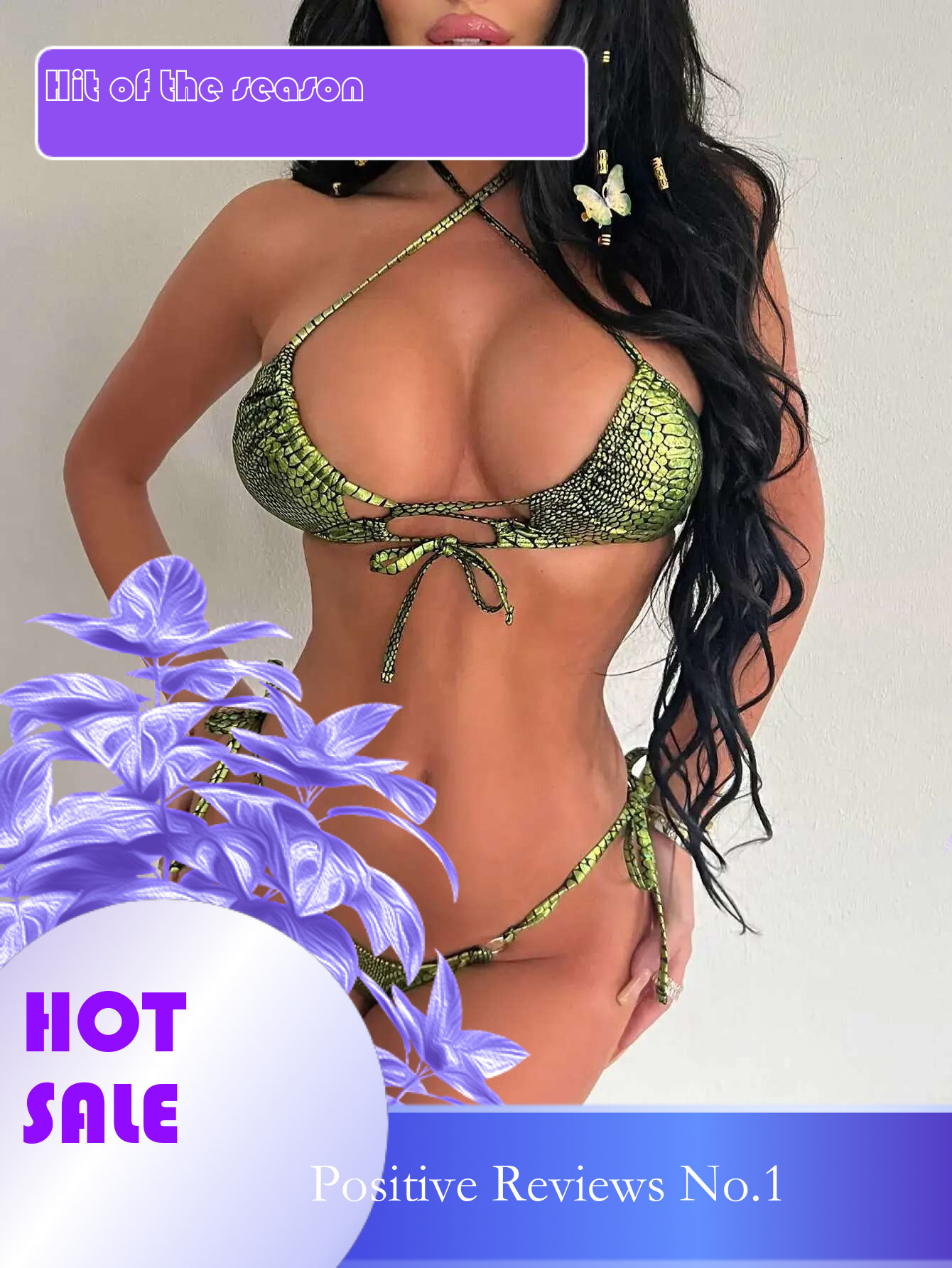 Dongdumaoyi Sexy Thong Bikini Women Green Snake Print Criss Cross Tie Up Micro Swimsuit Brazilian Bandage Beach Bathing Suit Swimwear