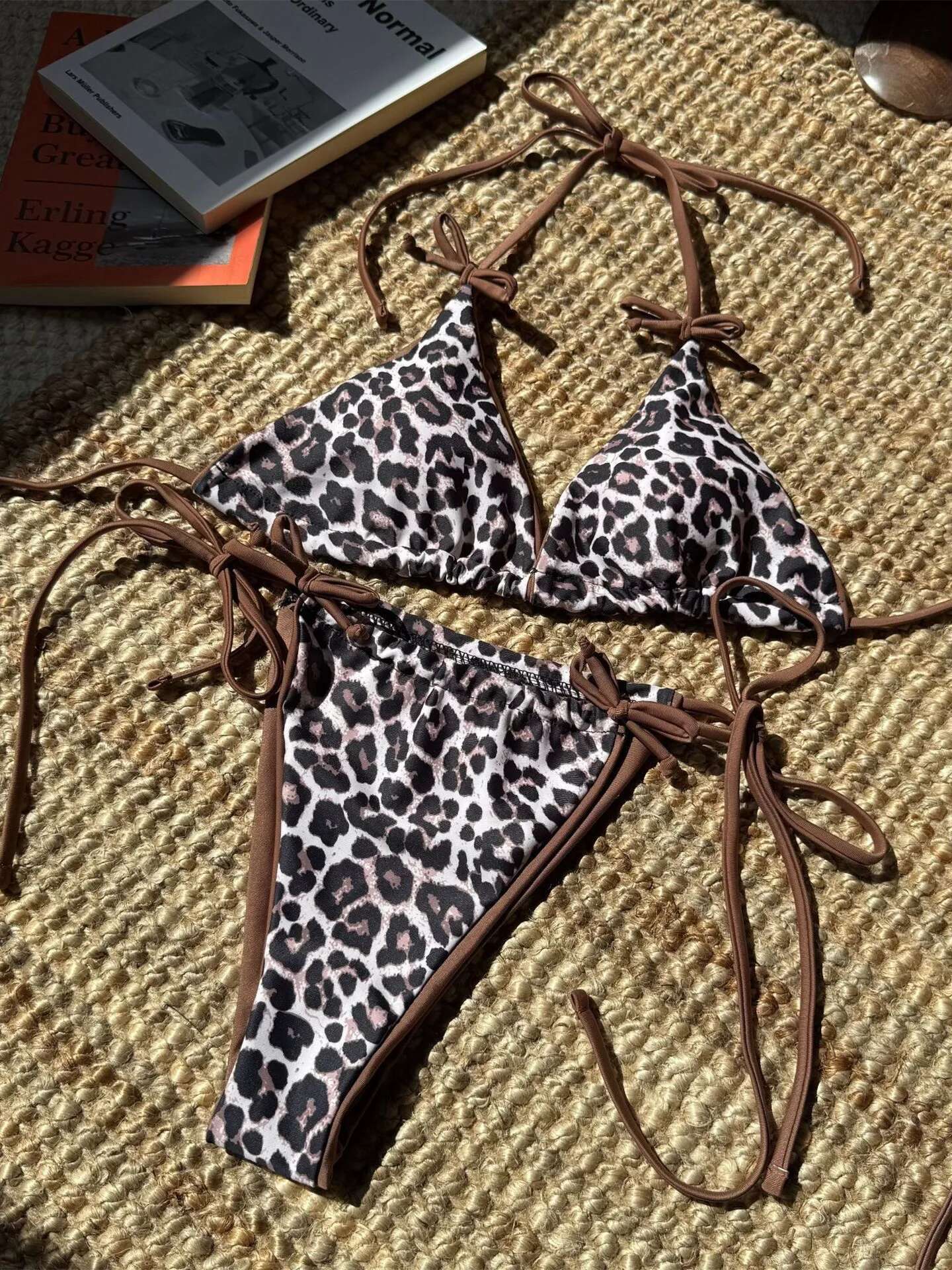 Dongdumaoyi Sexy Red Leopard Print Bikinis Sets Women Tie Straop Push Up Side Thong Swimsuit Summer Bathing Suit Micro Swimwear