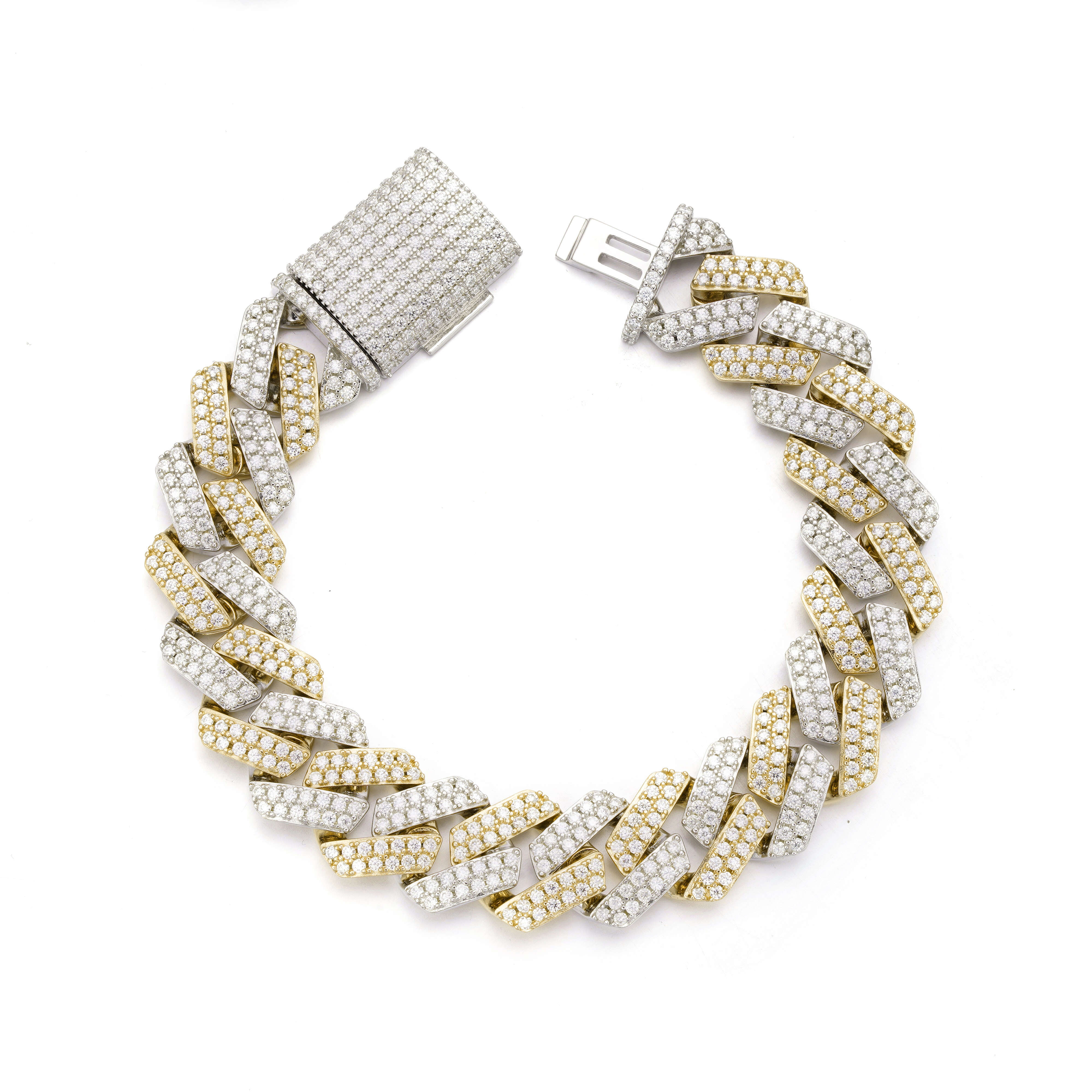 Iced Out Hip Hop Miami 925 Sterling Silver Jewelry Two Tone 20MM Moissanite Cuban Chain Bracelet