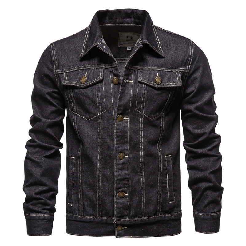 Autumn Mens Solid Denim Jacket Fashion Motorcycle Retro Jeans Slim Fit Cotton Casual Black 250313