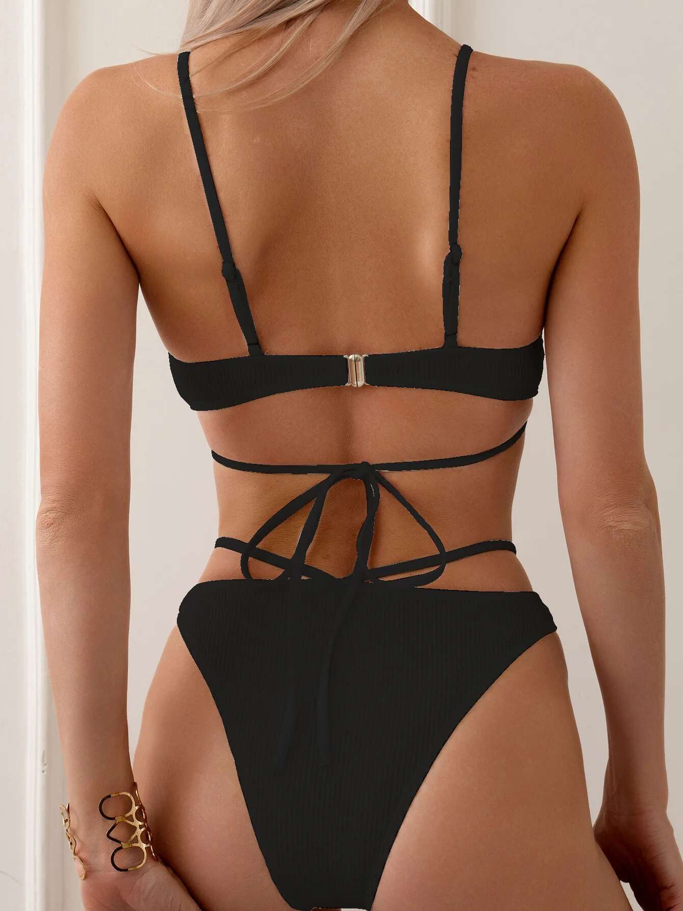 Dongdumaoyi Black Bikini Sexy Micro Bikinis Sets Women Halter Criss Cross Push Up High Waist Swimsuit Beach Bathing Suit Swimwear