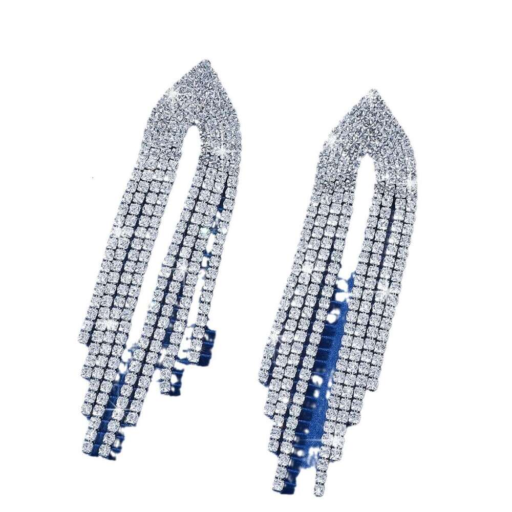 New high-end, stylish and versatile tassel sier white dia for banquets, weddings, brides, earrings, earrings