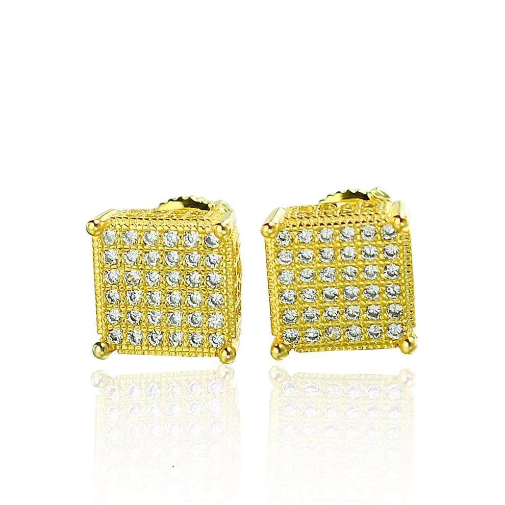 High Quality Hip Hop Jewelry Iec Out Zircon Minimalist 925 Sterling Silver Square Stud Earrings for Men