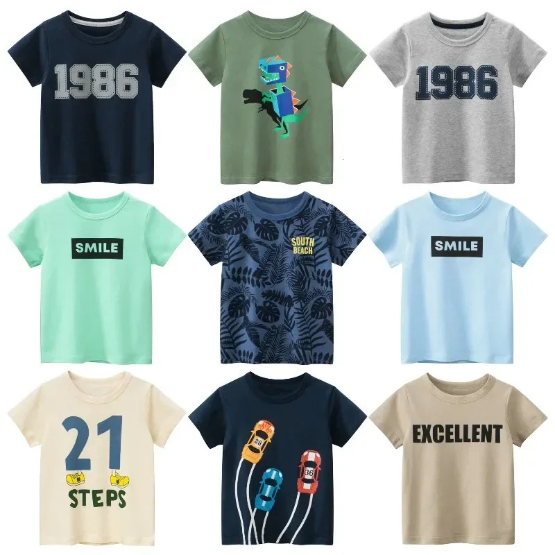 2025 Summer Childrens Clothing Leaf Letter Print Kids Clothes Boys Short Sleeve T-shirt Cotton Tops Tee Shirts Drop 250407