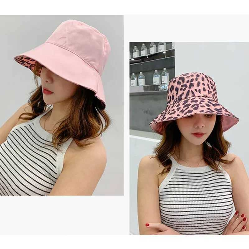 Flattop Ladies Hat Street Women Leopard Print Bucket Comfortable Breathe Foldable Beach Flat Top Sun Fishing Hats for Women Z250407