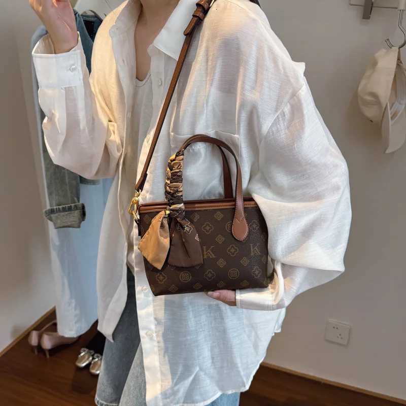 2025 Vintage Monogram Tote Bag for Women Spacious Shoulder Purse Adjustable Crossbody Strap Work Commute Bag with Top HandleW251106
