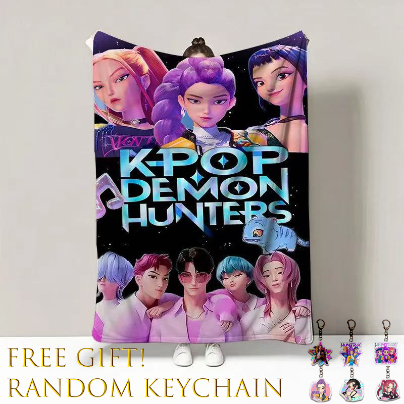 kpop demon hunters witch high quality Flannel Blanket Korean Pop Music Idol Throw Blanket Korean Fantasy Animation Film Graphic