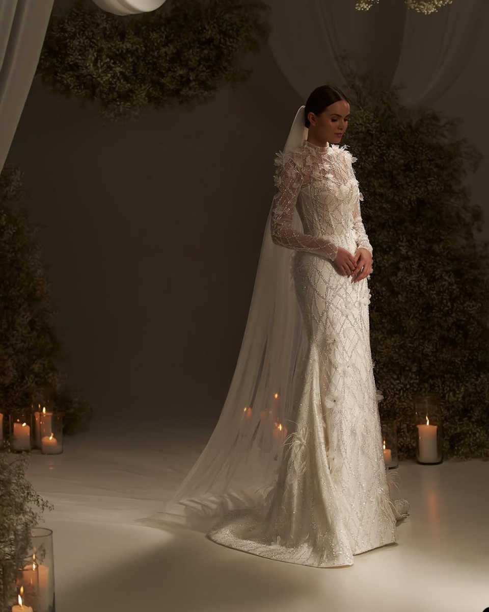 Elegant Mermaid Wedding Dresses New Ball Gown Bride Dress Shine Sequin Lace Bridal Gown o-Neck Brush Train Robe De Vestido HOT SALE Customized Plue Si